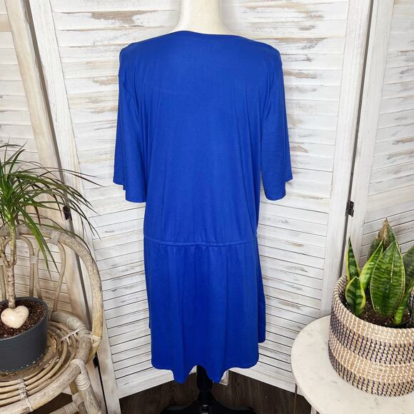 SOFT SURROUNDINGS Women's XL Short Sleeve T Shirt Mini Dress Adj Waist Blue USA - Picture 11 of 13